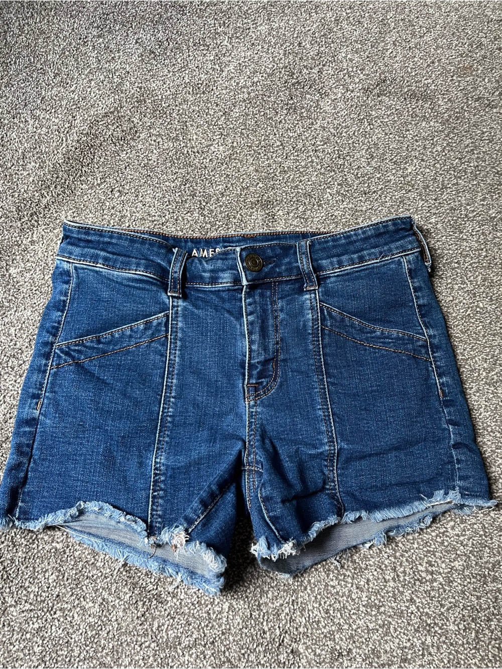 American Eagle Outfitters Blue Denim Frayed Hem Midi Shorts